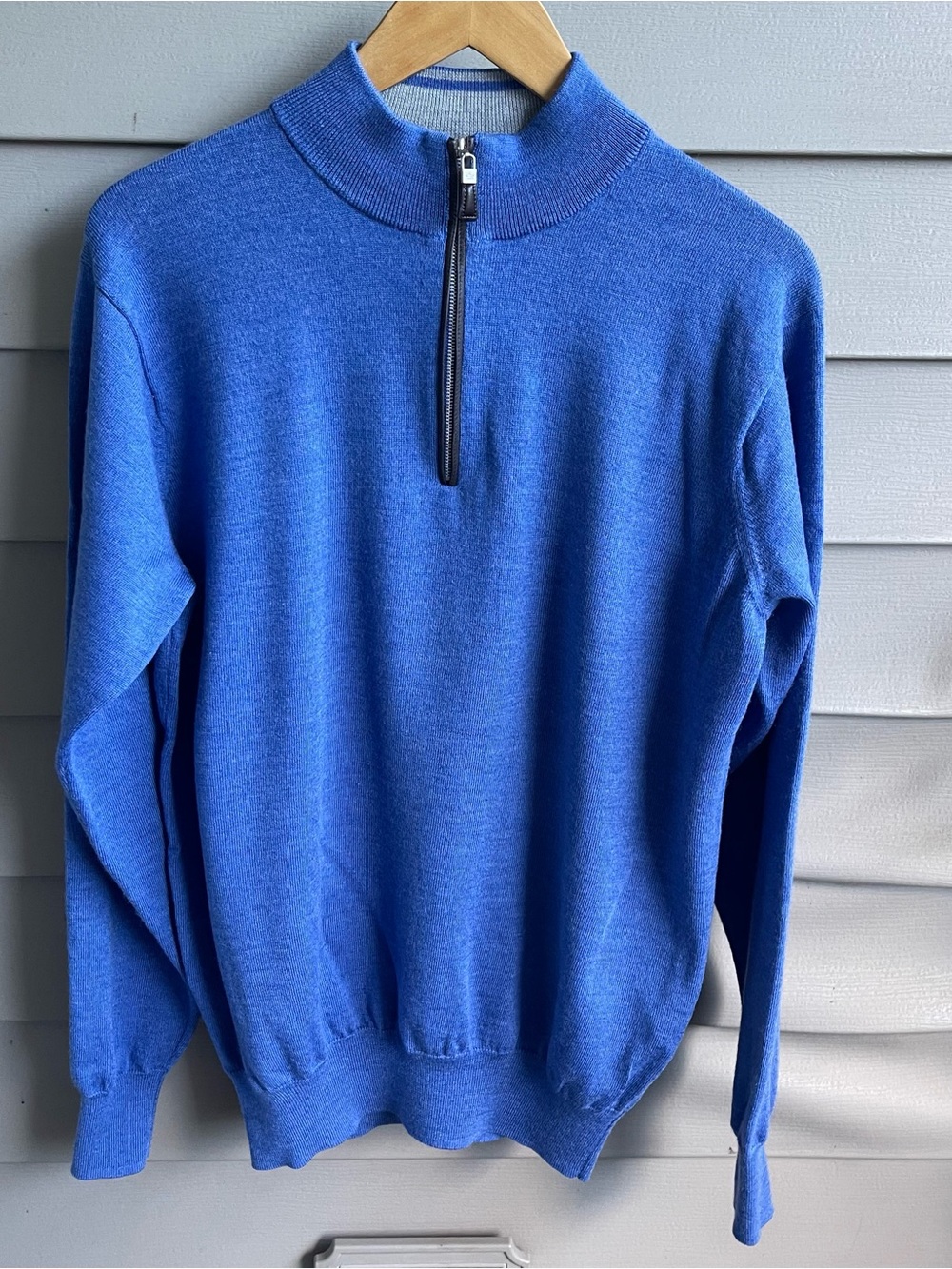 Peter Millar Mens Blue Merino Wool Silk Quarter Zip Sweater Size Large Mock Neck
